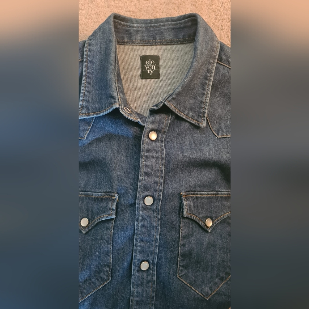 Eleventy Men's Dark Blue Denim Shirt Jacket
